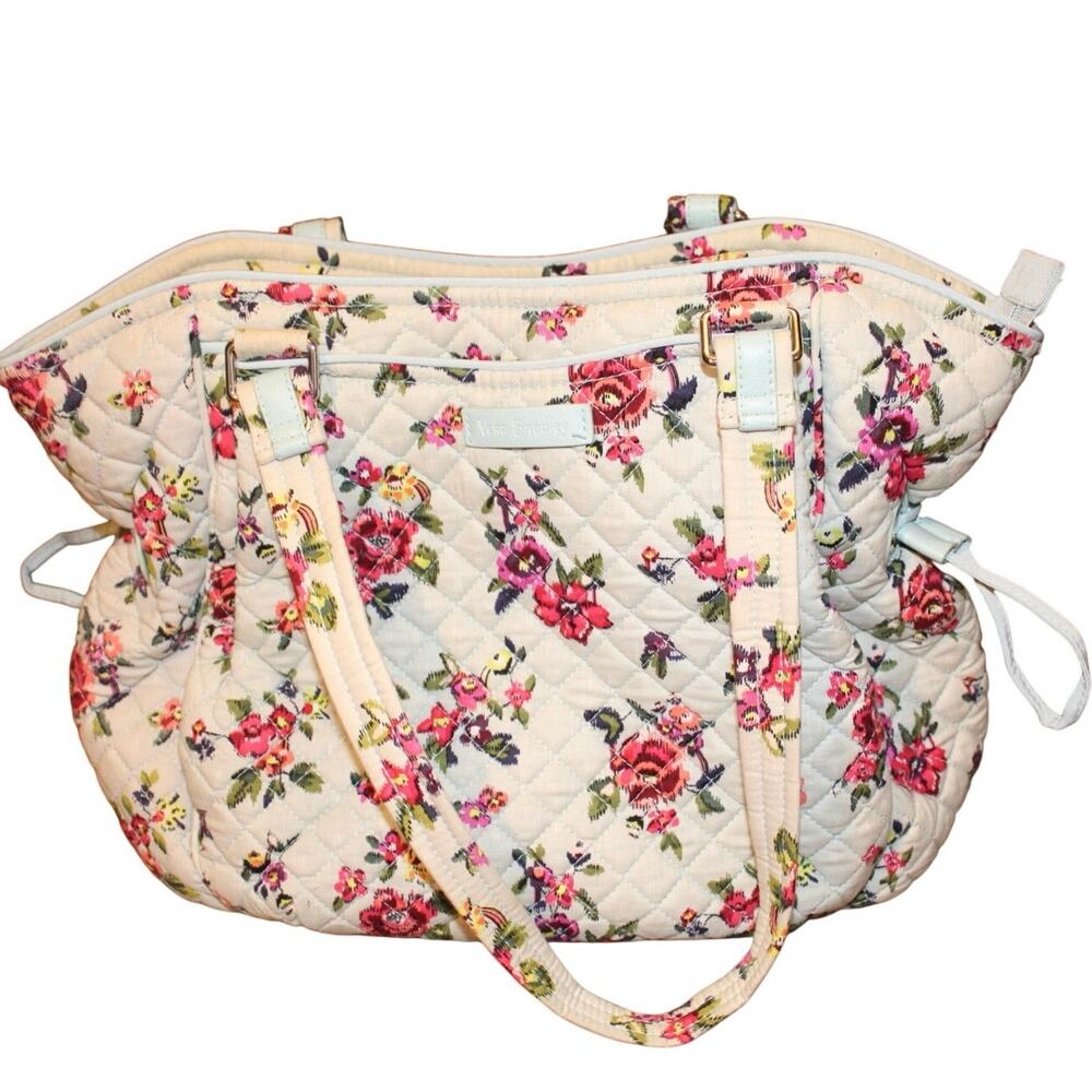 Vera Bradley Quilted Floral Tote with Light Blue Accents – Classic Floral Print